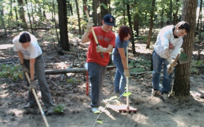 The first CSCC students to work trail, and hard workers they are, were (left-to-right) Katie Humphrys, Joseph Campbell, Alena Campbell, and Eric Richards.